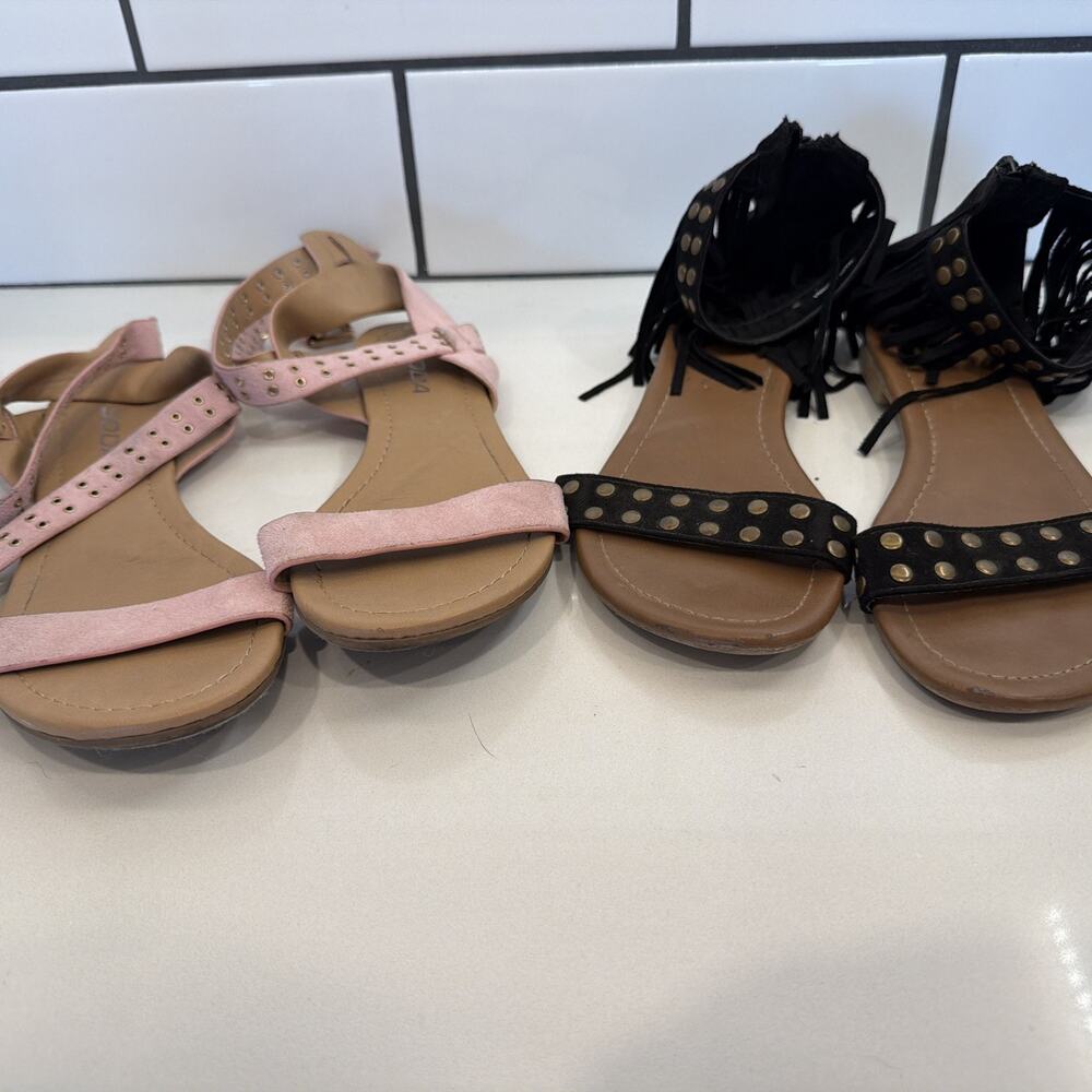Soda Girl Women's Sandals Pink Leather Straps Size 6 Lot Report Black Fringe